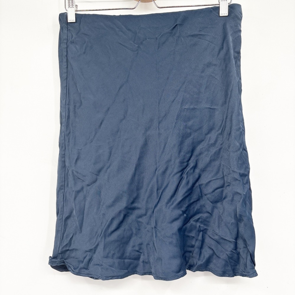 Anthropologie Womens Navy Blue Silky Viscose Minimalist Knee Length Slip Skirt M